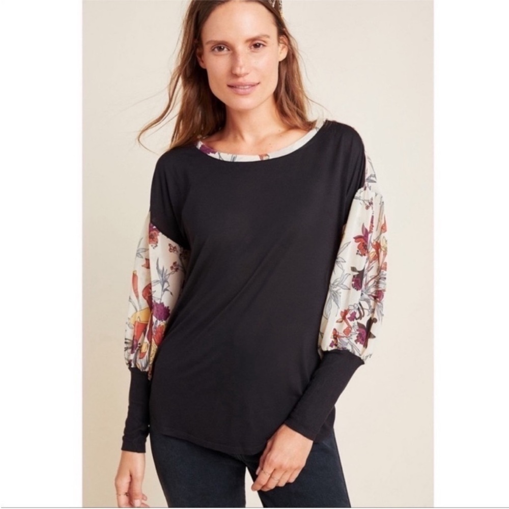 Anthropologie Tiny Raye Balloon Sleeve Mixed Media Blouse